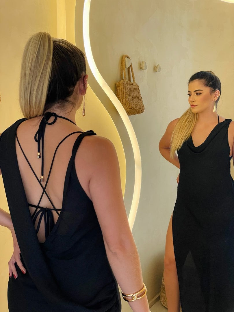 Saida de praia vestido longo preto elegante